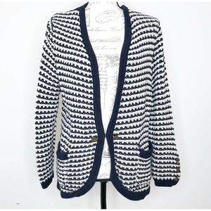 LOFT Navy Blue Cream Chunky Knit Cardigan Sweater